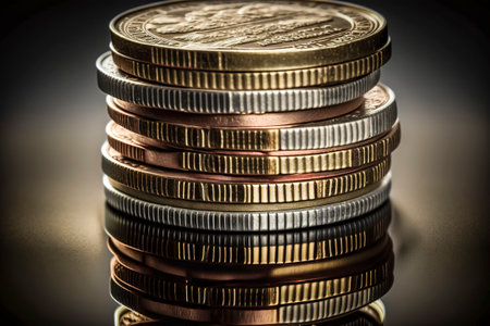 Assorted Coins Representing Wealth and Financial Prosperity, ai generativeの素材