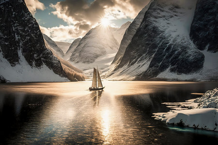 Into the Wild: Sailing Through the Majestic Fjords of Norway, ai generativeの素材