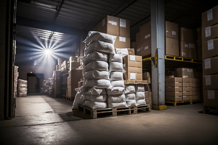 Warehouse industrial and logistics companies. Commercial warehouse. Huge distribution warehouse with high shelves.の素材