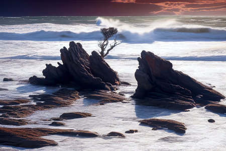 Coastal Magic: An Enchanting View of Sunset and Waves on the Costa Bravaの素材