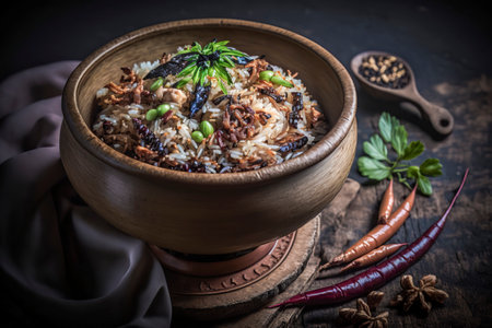Healthy Comfort Food: A Traditional Asian Rice and Vegetable Dish Perfect for Any Meal of the Day, Bursting with Flavor and Nutrientsの素材