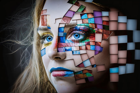 Breaking Boundaries: An Abstract Representation of the Human Face Using Low-Poly Geometric Shapes, ai generativeの素材
