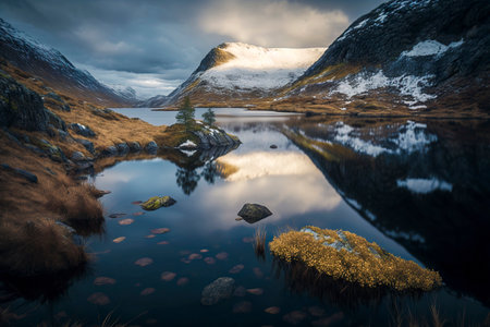 Discovering the Majestic Beauty of a Remote Mountain Lake: A Journey Into the Heart of Natureの素材