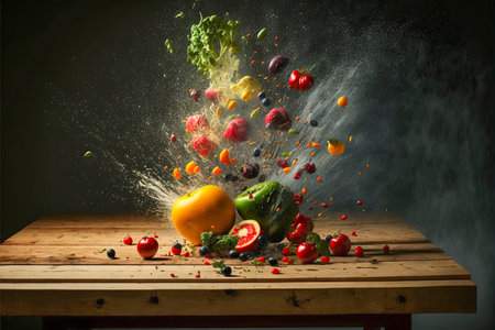Fruit Frenzy: Explosive and Colorful Fruits Burst with Freshness and Flavorの素材