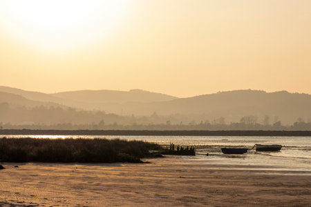 A Scenic View of the Ria and the Mountains in Spainの写真素材