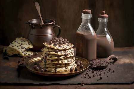 Stacked Chocolate Chip Pancakes: A Mouthwatering Dessert for a Festive Brunchの素材