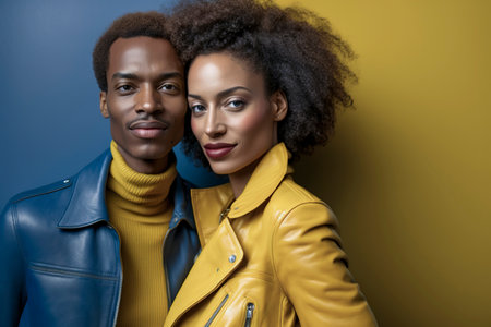 Bold and confident: African American couple rocks yellow and blue leather fashionの素材