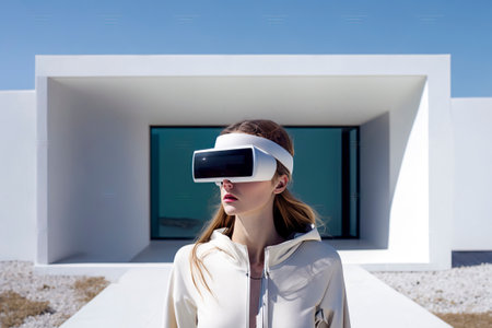 Immersive Virtual Reality Experience: Exploring a Futuristic Home with VR Glassesの素材