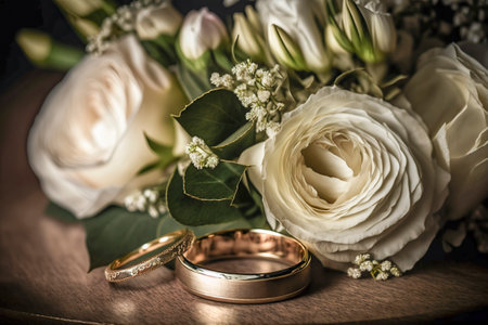 Elegant Symbolism: A Timeless Arrangement of Roses and Marriage Bandsの素材