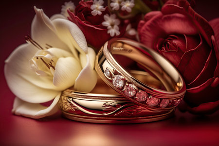 Romantic Treasures: A Delicate Bouquet and Symbolic Rings for Eternal Loveの素材