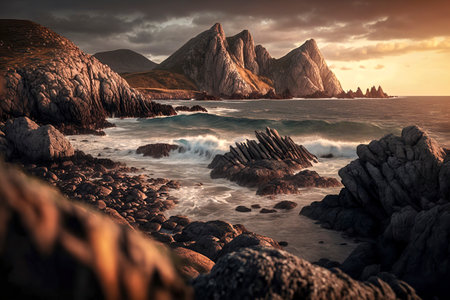 Untamed Beauty: Exploring the Majestic and Turbulent Coastlineの素材