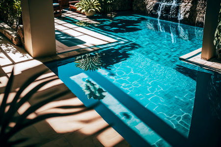 Experience Ultimate Luxury and Relaxation by the Crystal Clear Waters of this Tropical Pool Oasisの素材