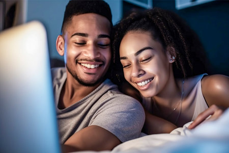 The Joy of Being Together: Sharing Laughter and Entertainment on a Laptopの素材