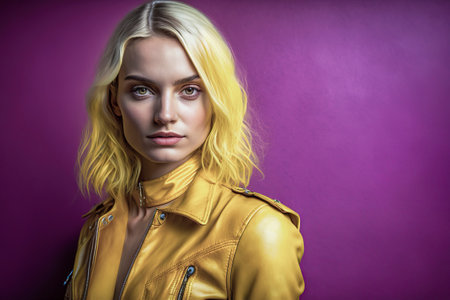 Blonde Beauty in a Bold Yellow Leather Jacketの素材