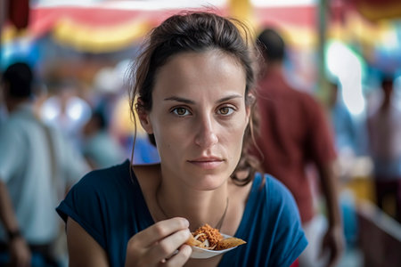 Indulging in the Flavors of the Streets: A Woman's Savory Journey through Local Cuisineの素材