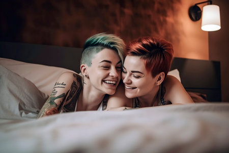 Embracing Authenticity: A Beautiful and Passionate Image of a Lesbian Couple in Loveの素材