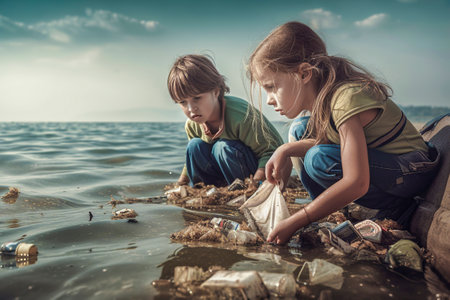 Young Eco Warriors: Children Taking Responsibility for a Cleaner Beachの素材
