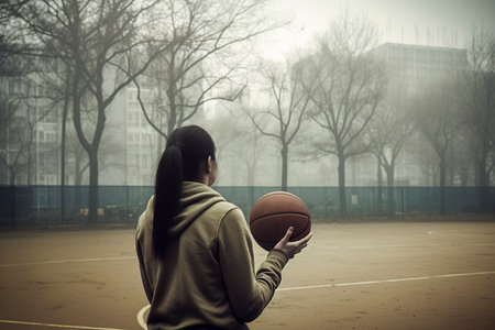 Dribbling to Greatness: A Talented Young Athlete Shines on the Streetball Courtの素材