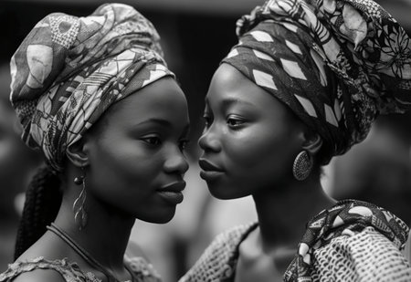 Empowering Friendship: Beautiful African American Best Friends Radiating Joy and Confidence in Portraitの素材