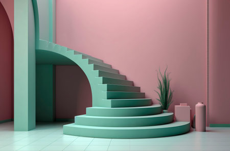 A Vibrant and Surreal Stairway to Imagination: Exploring Color and Creativityの素材