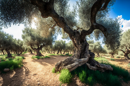 Idyllic Olive Haven: Serene Landscape of Olive Groves in Beautiful Andalusiaの素材