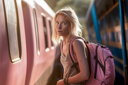 Blonde Adventurer: Embarking on a Journey of Self-Discovery from the Train Stationの素材
