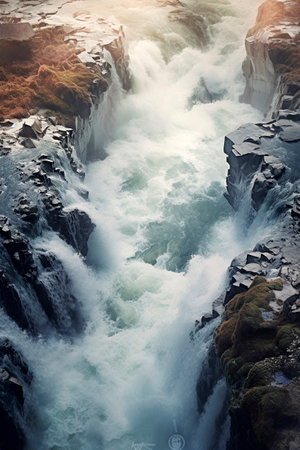 Winter's Majesty: The Untamed River Carving Through a Snowy Mountain Canyonの素材