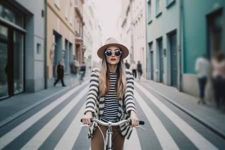 Blonde Beauty on Wheels: A Stylish and Adventurous Journey Through the Cityscapeの素材