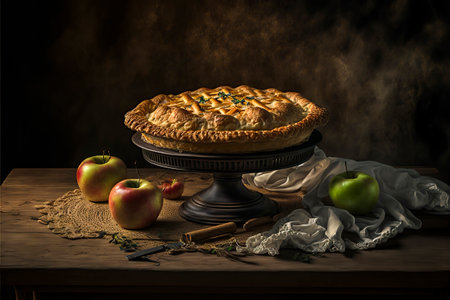 Rustic Delight: Tempting Homemade Apple Pie on a Rustic Table, A Mouthwatering Treatの素材