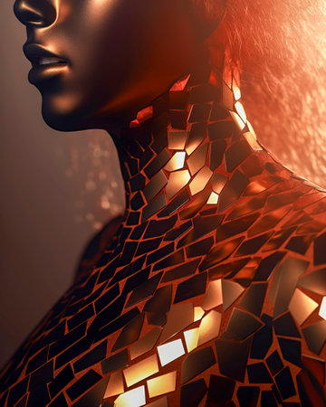 Exquisite Glass Mosaic: A Woman Adorned in a Colorful Artistic Dress, Radiating Unique Eleganceの素材