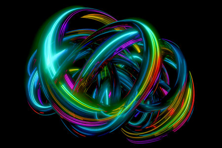 Fluorescent Symphony: A Dazzling Display of Vibrant Circles on a Mysterious Black Canvasの素材