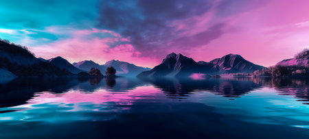 Twilight Serenity: Captivating Mountain Lake at Sunset, a Tranquil Oasis in Nature's Embraceの素材