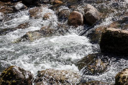 Immerse Yourself in the Tranquil Splendor of a Untouched Mountain River in Cantabriaの写真素材