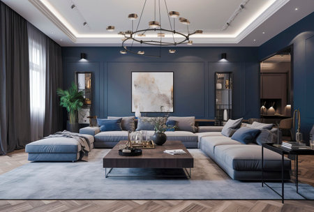 Sleek Sophistication: A Spacious and Elegant Gray-Toned Living Room with Timeless Styleの素材