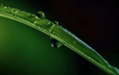 Glistening Beauty: A Rain-Kissed Green Leaf Bedecked with Sparkling Raindropsの素材