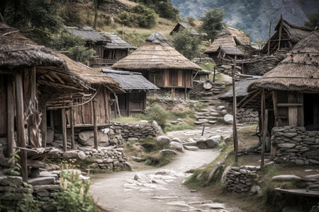 Rustic Charms of Nepal: Exploring the Serene Village Life and Traditional Wooden Housesの素材
