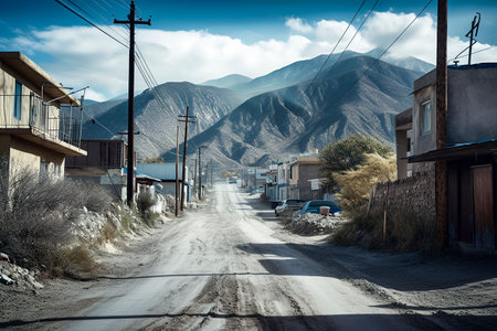 Rustic Serenity: Exploring the Enchanting Charm of a Mountain Village's Dirt Roadの素材