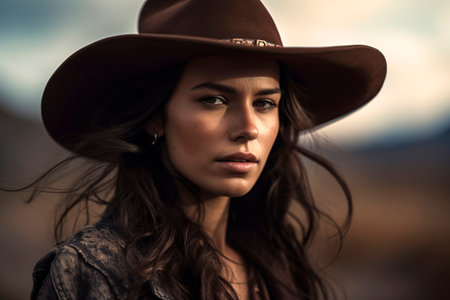 Radiant Ranchera: A Stunning Brunette Embraces Western Chic with a Vaquero Hatの素材