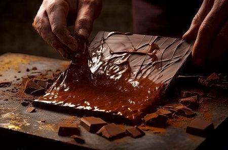 Masterful Hands: A Pastry Chef's Skillful Work with Melted Chocolateの素材