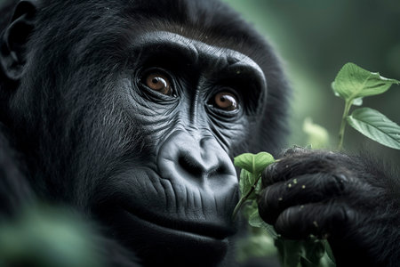 Innocence in the Wild: Capturing the Serene Beauty of a Young Gorilla in the Jungleの素材