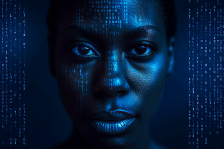 Digital Goddess: A Black Woman Embraces the Cyber Space with Empowered Afrofuturistic Styleの素材