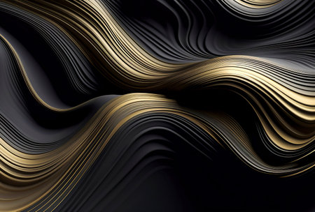 Elegant Contrasts: Embracing the Dynamic Blend of Black and Gold Waves in a Stylish Designの素材