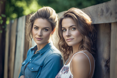 Love Beyond Boundaries: Capturing the Beautiful Connection of a Lesbian Couple by the Wooden Fenceの素材