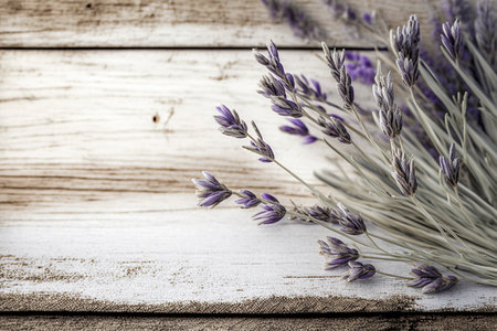 Countryside Charm: Lavender-Inspired Rustic Decor Sets a Relaxing and Floral Table Backgroundの素材