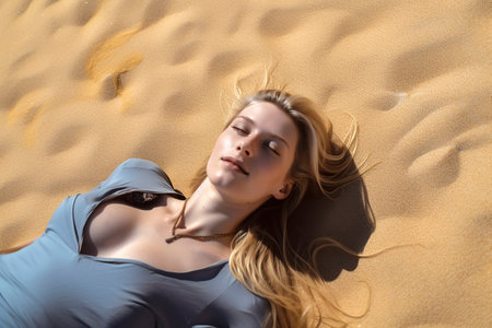 Sun, Sand, and Solitude: Shot of a Relaxing Beach Getaway with a Blonde Womanの素材