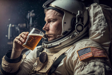 Cosmic Cheers: Astronaut's Unique Moment as Spacefarer Enjoys a Relaxing Beeの素材