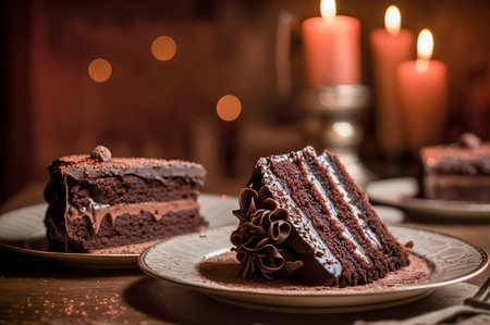 Indulging in Chocolate Bliss: Scrumptious Dessert Enjoyed Amidst Candlelit Ambianceの素材