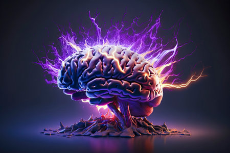 Radiant Insights: Brain's Energy Emanates in Brilliant Rays, Illuminating the Depths of Thoughtの素材