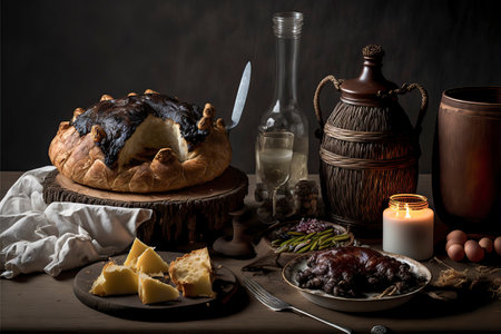 Rustic Charm and Sweet Indulgence: Cheesecake Delight on a Country-style Tableの素材