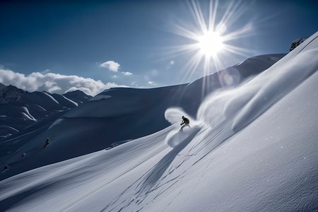 Thrilling Descent: Capturing the Excitement as a Skier Tackles an Untracked Mountain Virgin.の素材